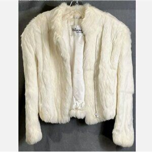 VTG Wilsons Mobwife Cropped Bleached Rabbit Fur Full Zip White Bomber Jacket M